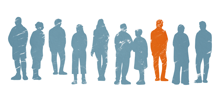 Infografik som visar nio gråa människor och en orange människa