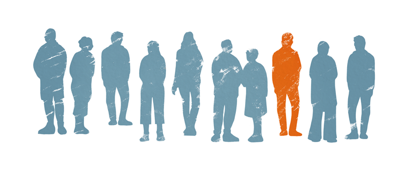 Infografik som visar nio gråa människor och en orange människa